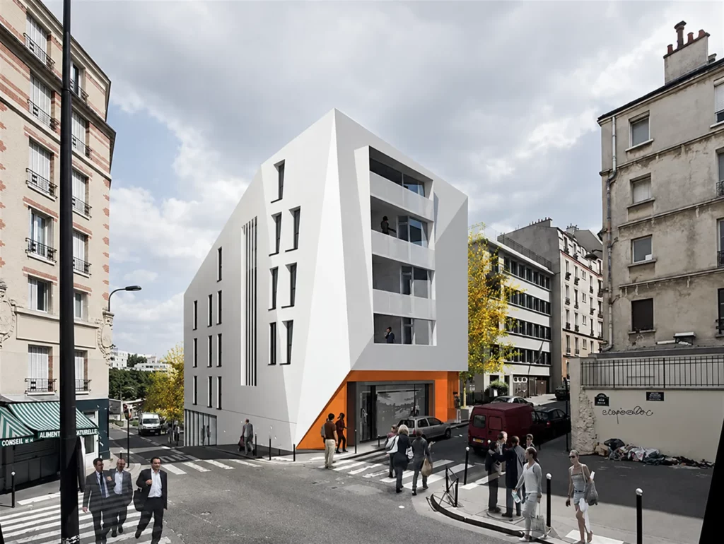 Immeuble de logements neuf rue des Bois à Paris, perspective