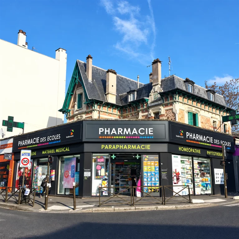 Pharmacie des Écoles à Villejuif, façade d’angle après travaux