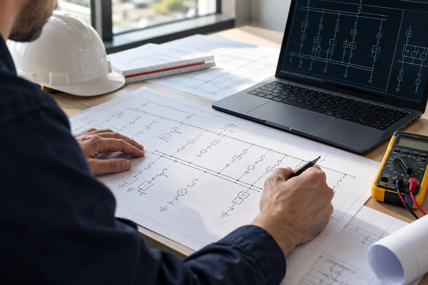 Schéma électrique unifilaire d'une installation industrielle réalisé par un bureau d'études électricité
