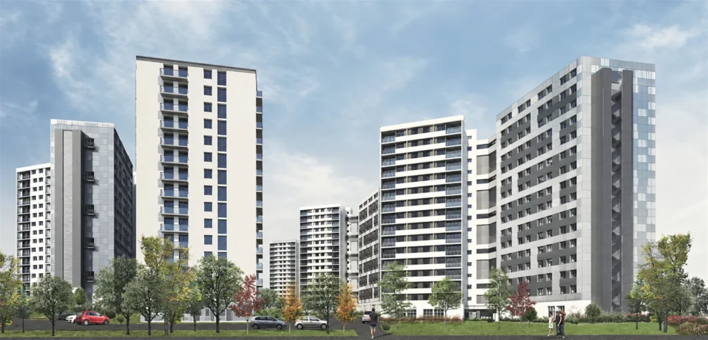 Tours de logements de la caserne Rathelot à Nanterre après rénovation, perspective